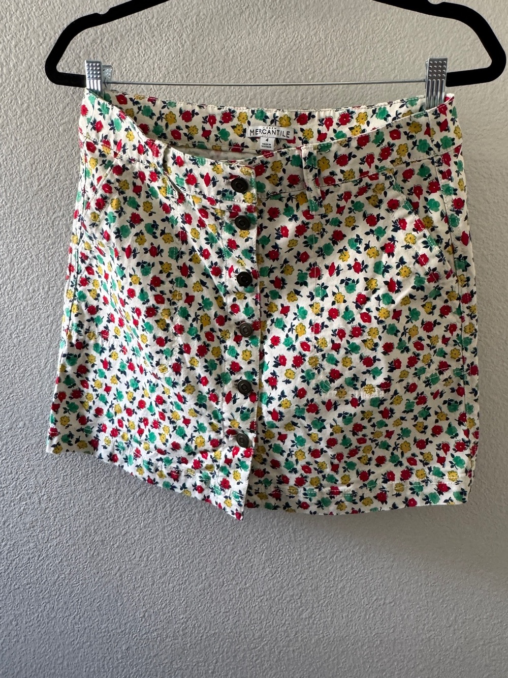 J. Crew Floral Button-Front Pencil Skirt in White Multi